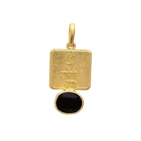 Rahu Grah Yantra Pendant with Black Stone | Gold-Plated Rahu Planet Remedy Locket for Protection & Success