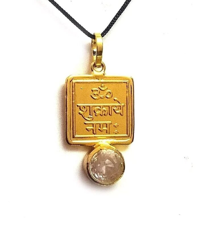 Shukra Grah Yantra Pendant with Zircon Stone | Gold-Plated Venus Planet Remedy Locket for Love, Luxury & Attraction
