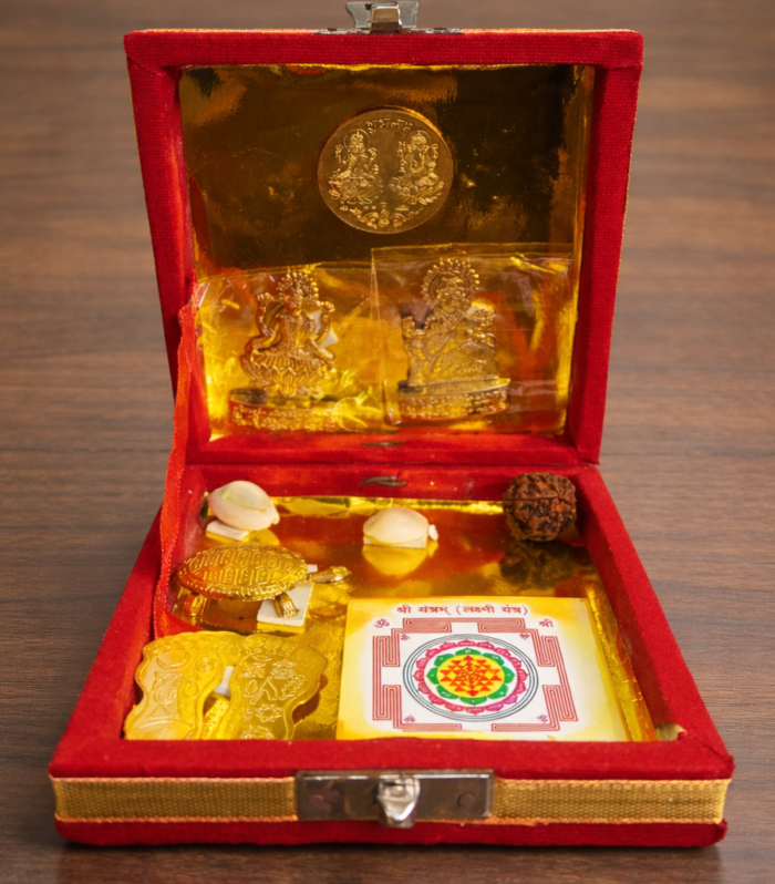 Shri Kuber Dhan Varsha Yantra Box with Spiritual Wealth Accessories