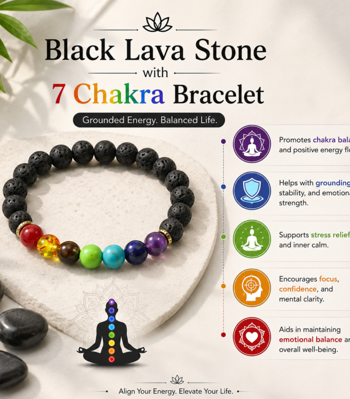 Black Lava Stone with 7 Chakra Bracelet