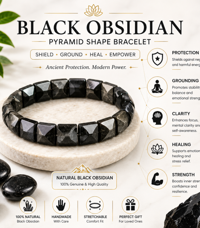 Black Obsidian Gold reflection AAA Pyramid Shapde Bracelet