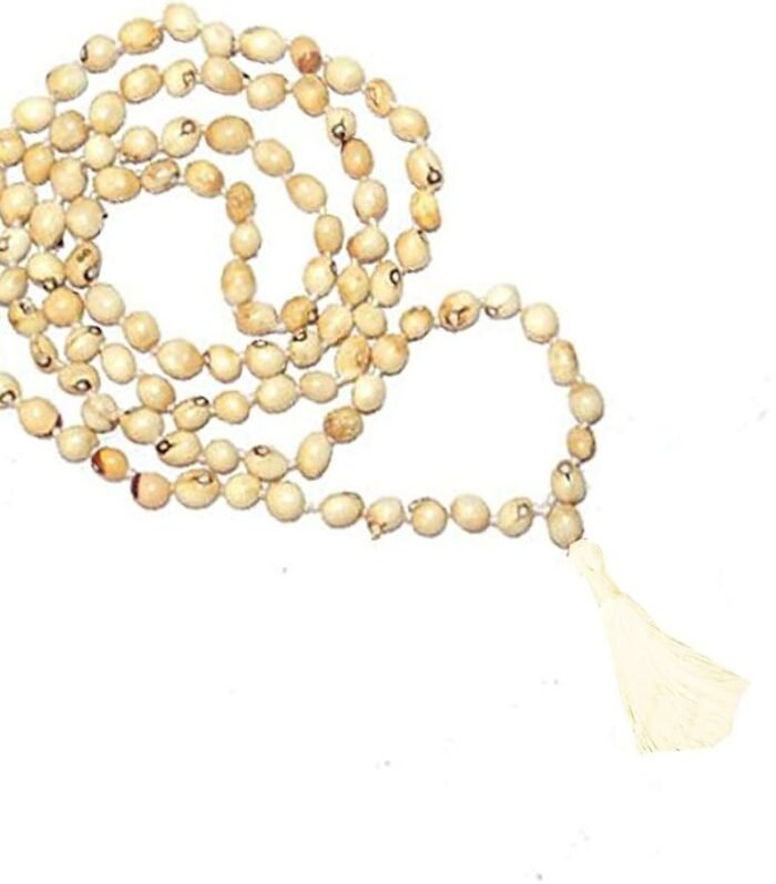 White Gunja Mala – Traditional Sacred Bead Necklace for Spiritual Practice