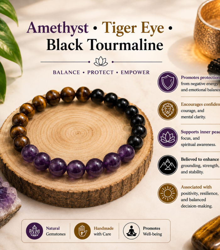 Amethyst + Tiger Eye + Black Tourmaline