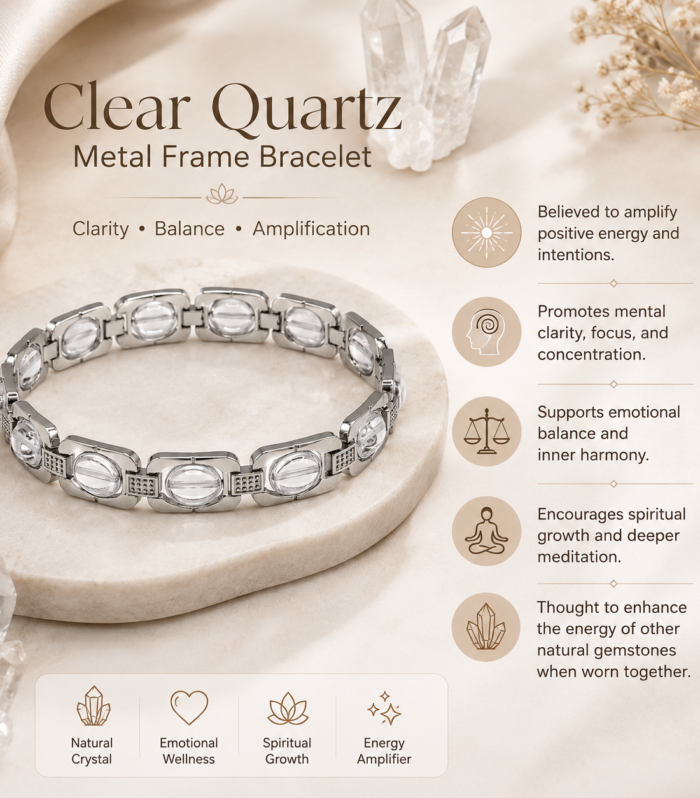 Clear Quartz Metal Frame Bracelet
