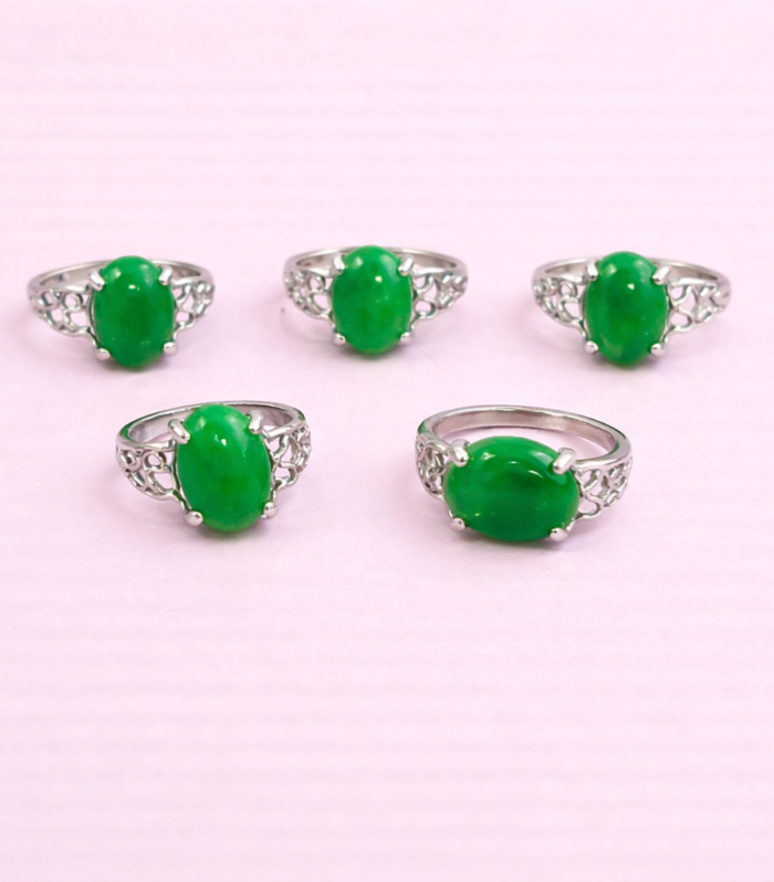 Assorted Green Stone Rings – Natural Gemstone Silver-Plated Collection