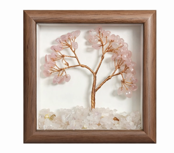 Rose Quartz Crystal Tree Frame – Handcrafted Decorative Energy Frame