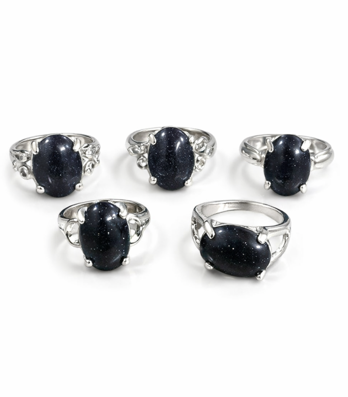 Assorted Black Stone Rings – Natural Gemstone Silver-Plated