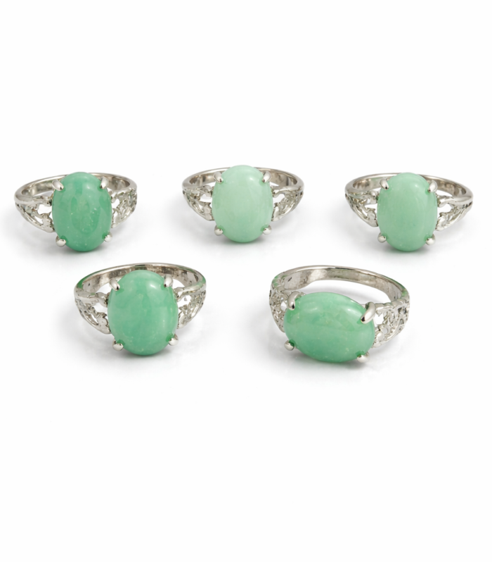 Assorted Natural Green Stone Adjustable Silver-Plated Rings