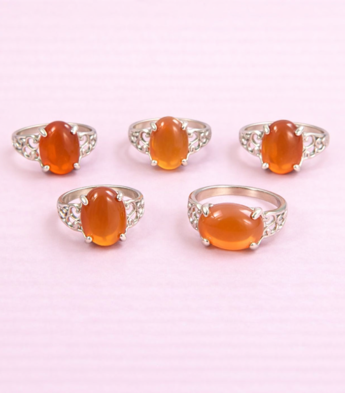 Assorted Orange Stone Rings – Natural Gemstone Silver-Plated Collection