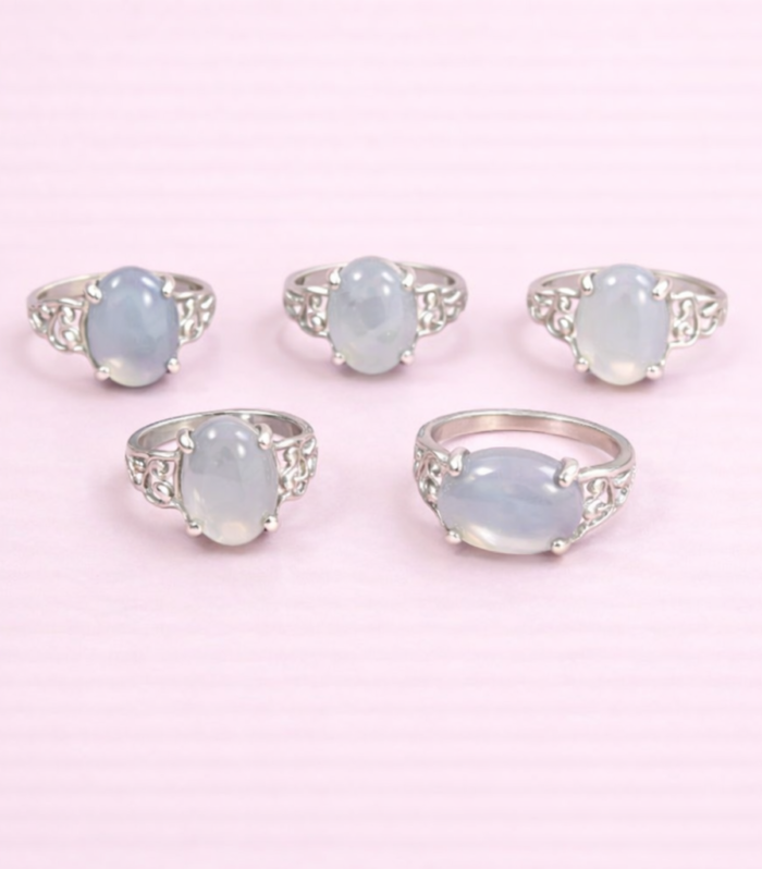 Assorted Milky White Stone Rings – Natural Gemstone Silver-Plated Collection