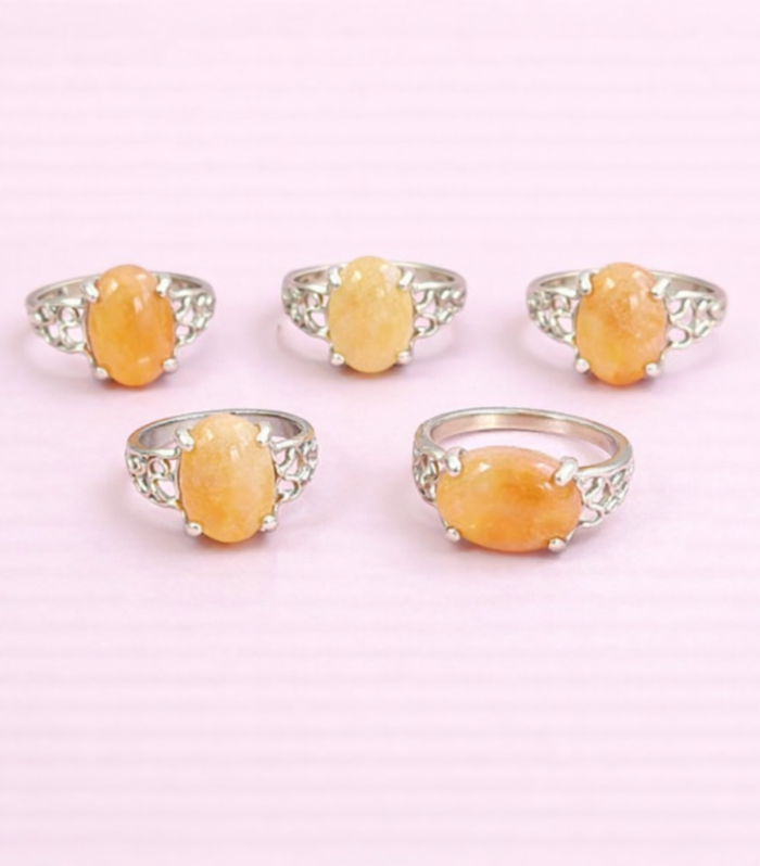 Assorted Orange & Milky White Stone Rings – Natural Gemstone Silver-Plated Collection