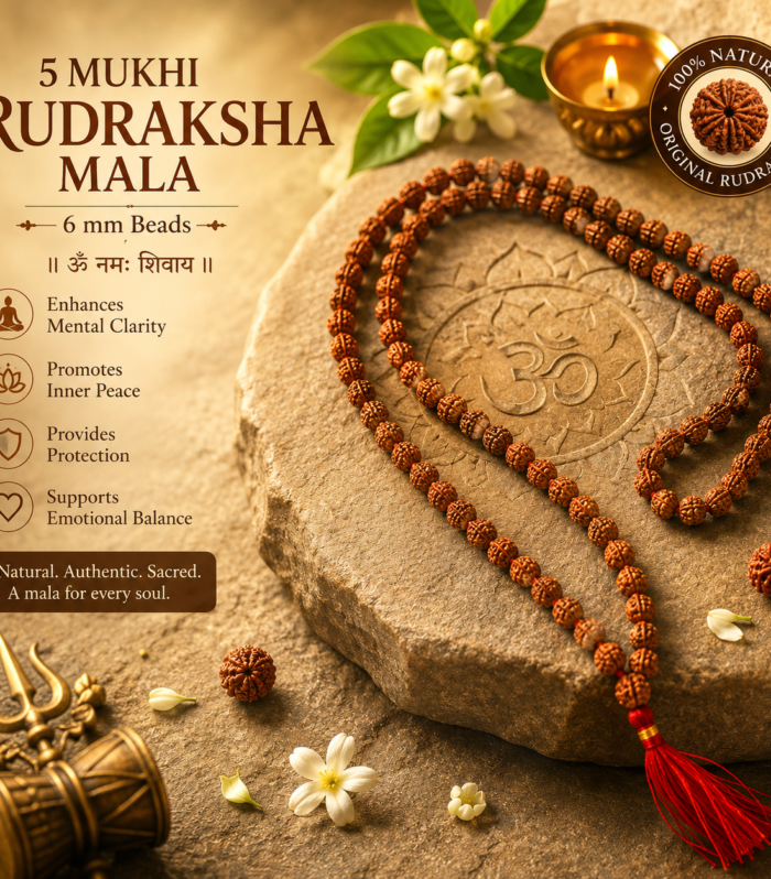 (N)  5 Mukhi Rudraksha Mala 6 mm