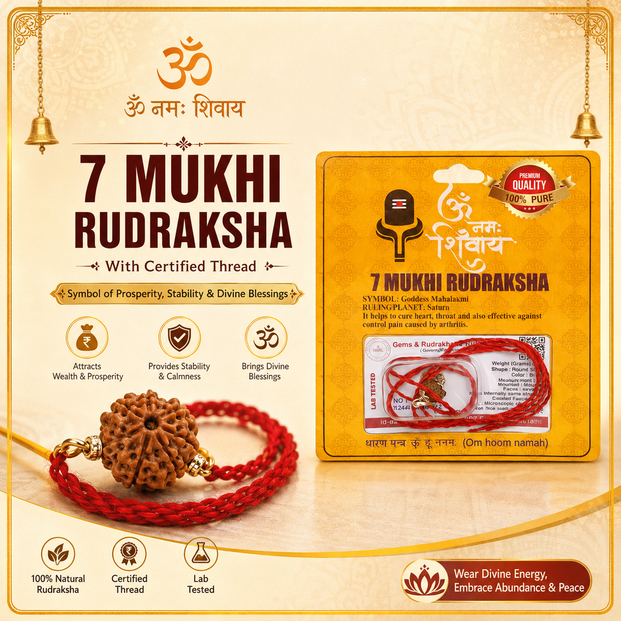 7 Mukhi Rudraksha with Certified Thread – Symbol of Prosperity, Stability & Divine Blessings (indo)