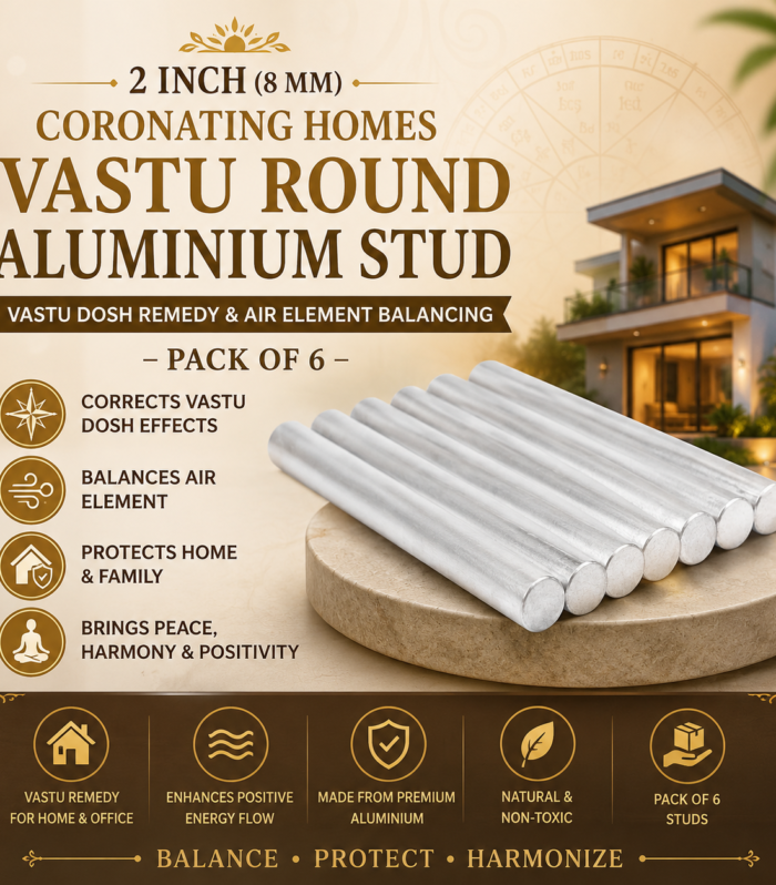 2 Inch (8 mm) CORONATING Homes Vastu Round Aluminium Stud for Vastu Dosh Remedy & Air Element Balancing – Pack of 6