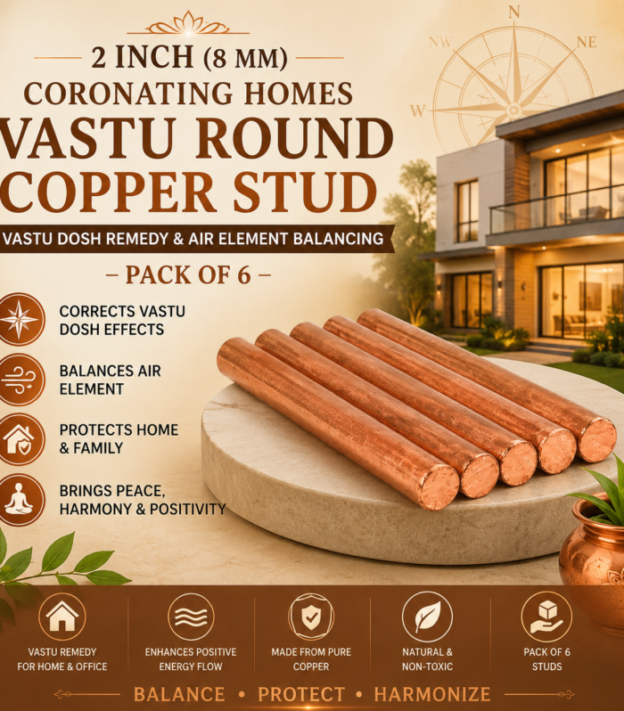 2 Inch (8 mm) CORONATING Homes Vastu Round Copper Stud for Vastu Dosh Remedy & Air Element Balancing – Pack of 6