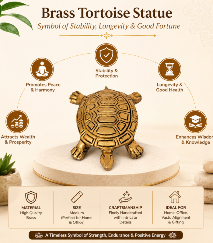 Brass Tortoise Statue (Medium Size) – Symbol of Stability & Positive Energy