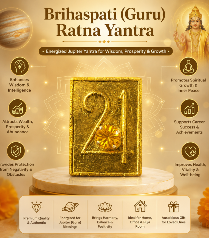 Brihaspati (Guru) Ratna Yantra – Energized Jupiter Power Talisman with Yellow Gemstone