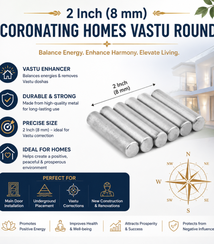 2 Inch (8 mm) CORONATING Homes Vastu Round Stainless Steel Stud for Vastu Dosh Remedy & Air Element Balancing – Pack of 6