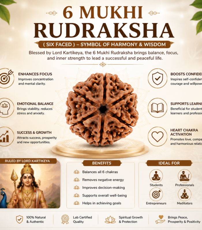 6 Mukhi Rudraksha (Six Faced) – Symbol of Confidence, Focus & Inner Strength (indo)