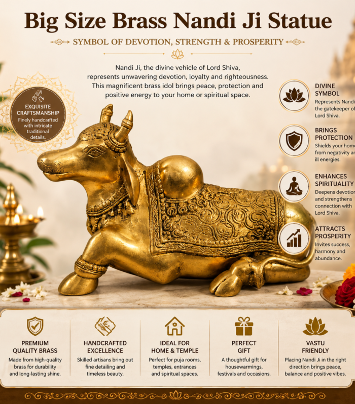 Big Size Brass Nandi Ji Statue – Symbol of Devotion, Strength & Spiritual Stability (5kg)