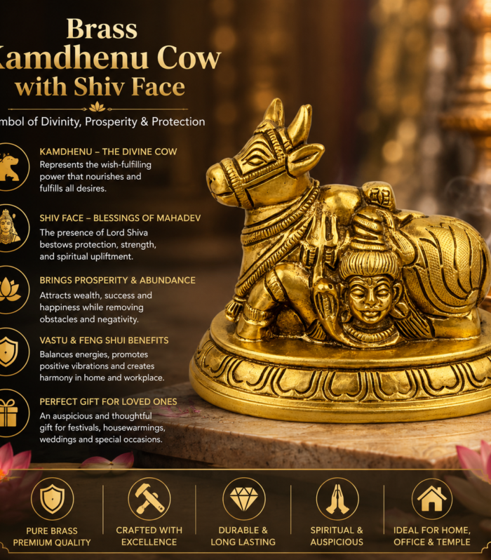 Brass Kamdhenu Cow Statue with Shiv Face