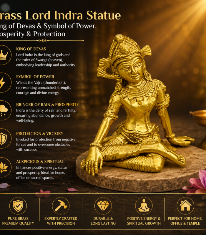 Brass Lord Indra Statue – King of Devas & Symbol of Power