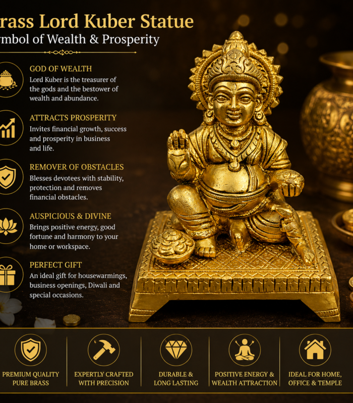 Brass Lord Kuber Statue – Symbol of Wealth, Prosperity & Abundance