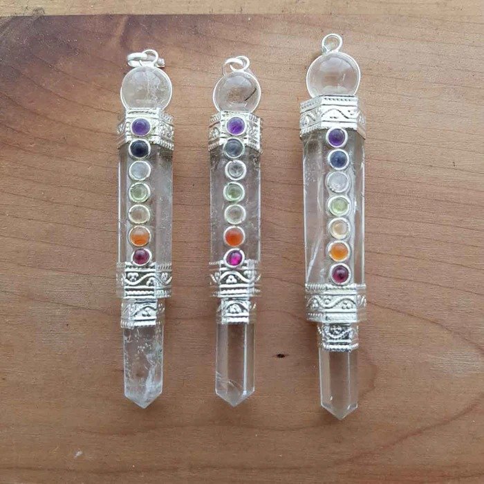 Natural Clear Quartz 7 Chakra Healing Pendant Wand