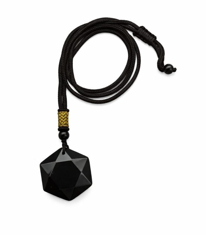 Black Obsidian Faceted Pendant with Adjustable Cord for Protection & Energy Shield