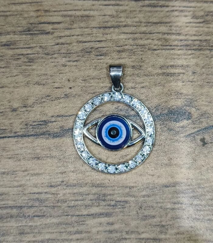 Evil Eye Protection Pendant with Crystal Studded Circle – Nazar Suraksha Charm
