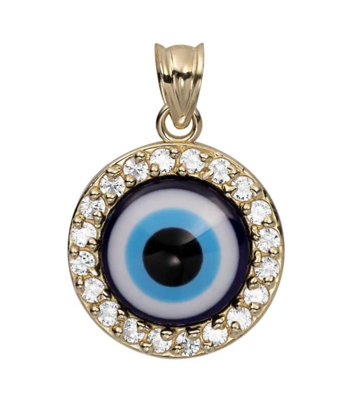 Evil Eye Nazar Protection Pendant with Crystal Border – Round Design Charm