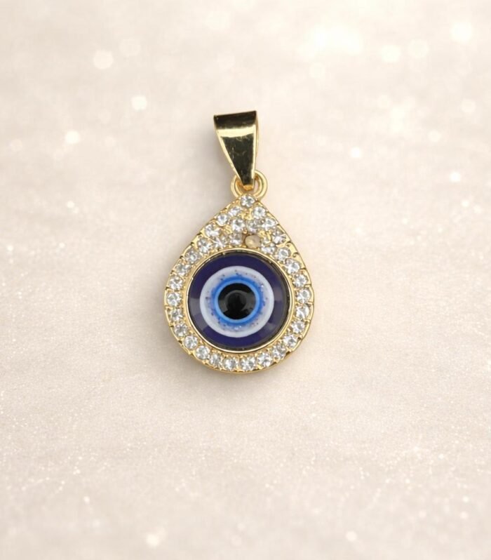 Evil Eye Protection Pendant with Gold Plated Frame & Crystal Border