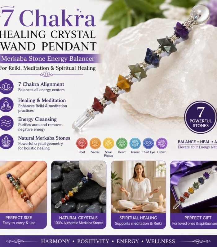 7 Chakra Healing Crystal Wand Pendant | Merkaba Stone Energy Balancer for Reiki, Meditation & Spiritual Healing