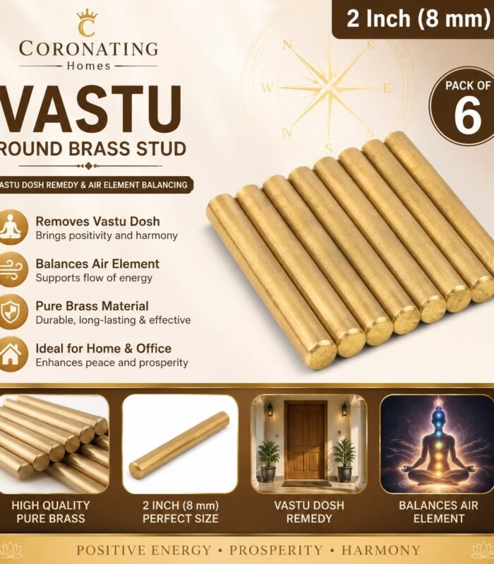 2 Inch (8 mm) CORONATING Homes Vastu Round Brass Stud for Vastu Dosh Remedy & Air Element Balancing – Pack of 6