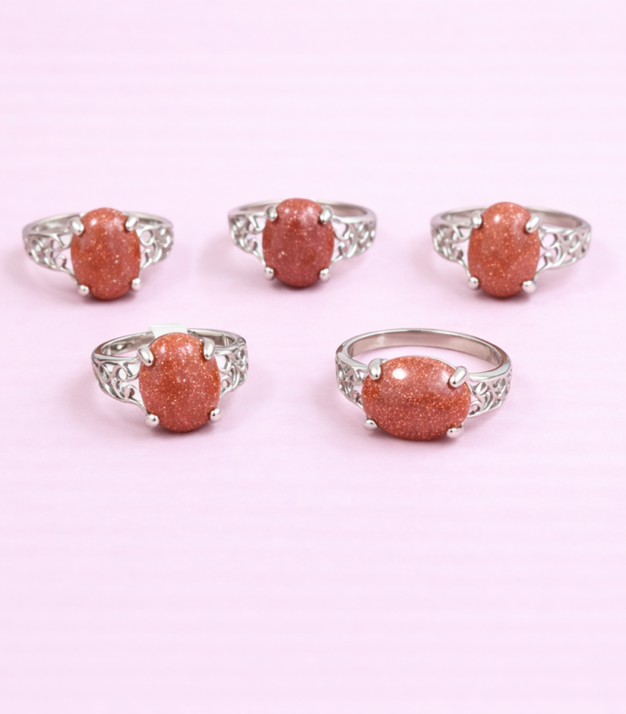 Assorted Sparkle Brown Stone Rings – Glitter Gemstone Silver-Plated Collection