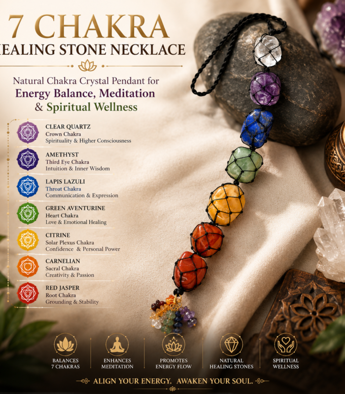 7 Chakra Healing Stone Necklace | Natural Chakra Crystal Pendant for Energy Balance, Meditation & Spiritual Wellness