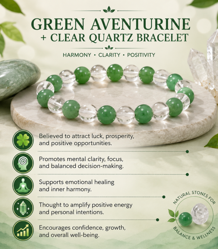 Green aventurine with clear crystal bracelet