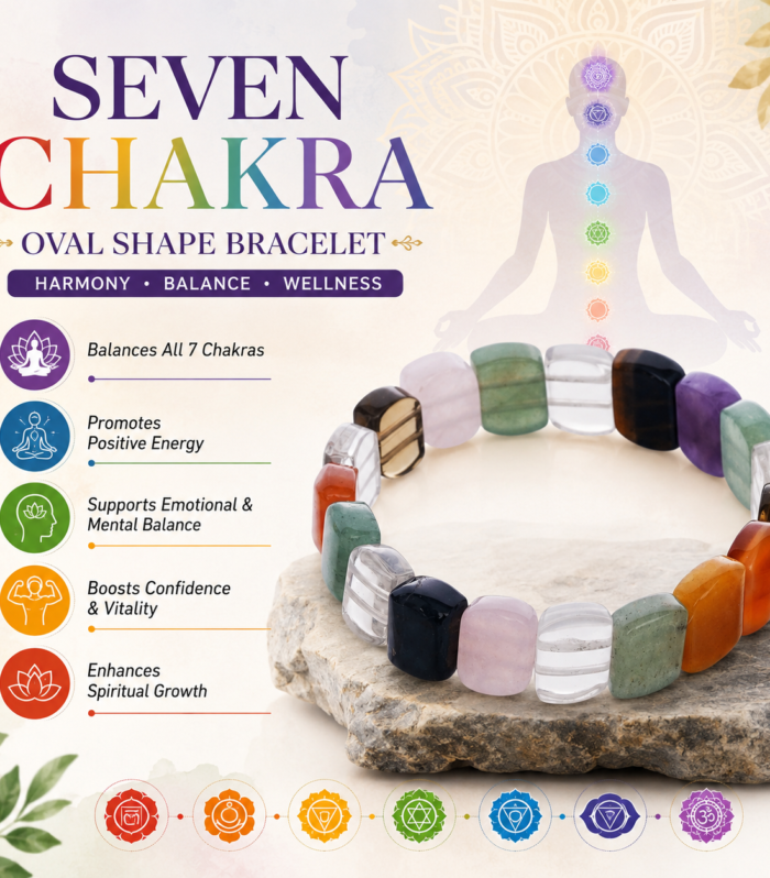 Multicolor 7 Chakra Oval Crystal Gemstone Beaded Bracelet